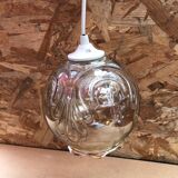 Old Molded Glass Ball Pendant Lamp 70's Vintage