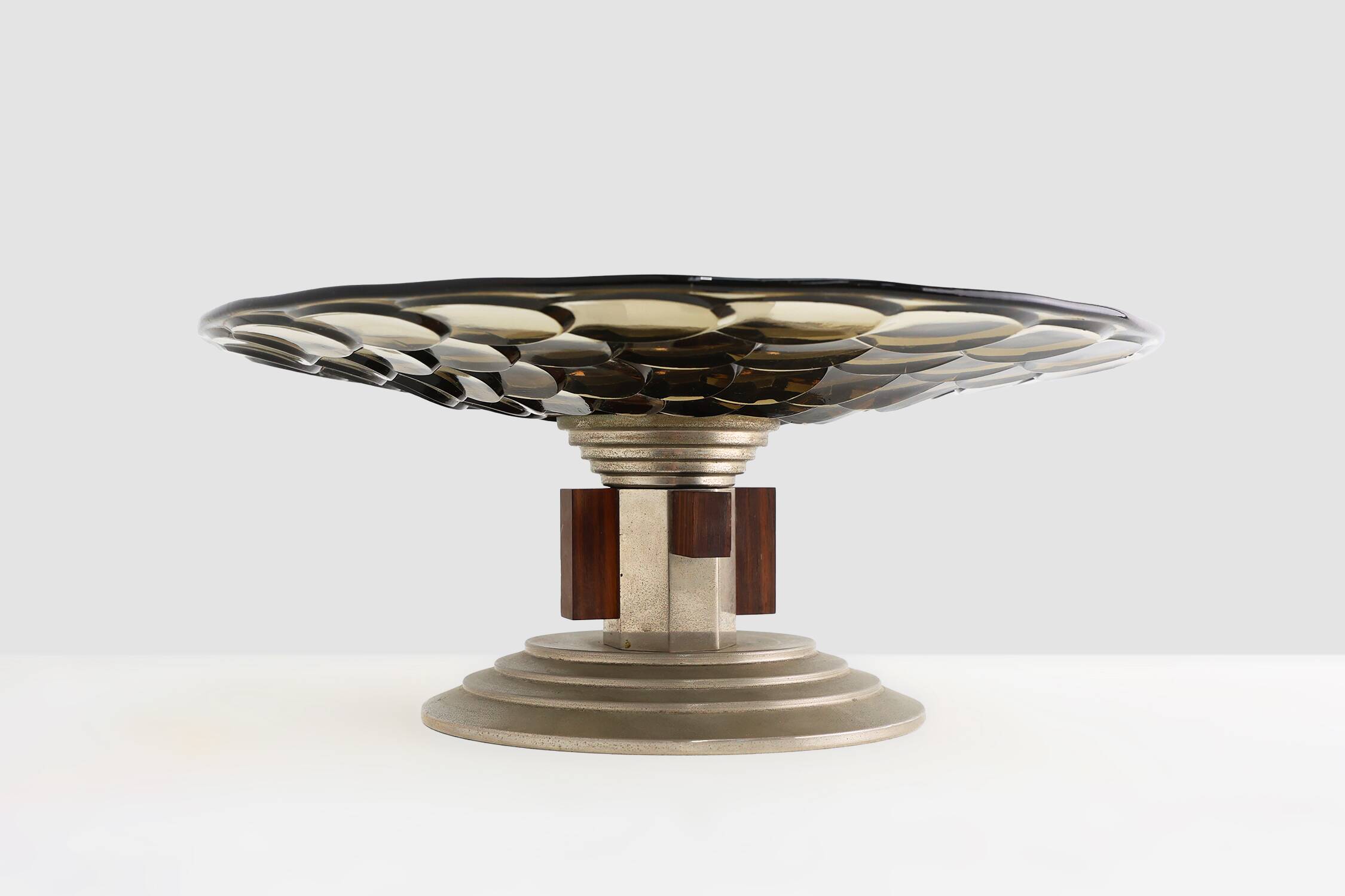 Art Deco Glass, wood and Metal Fruit Bowl, France, 1940s