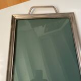 Plateau art deco bronze argenté verre anses rayé