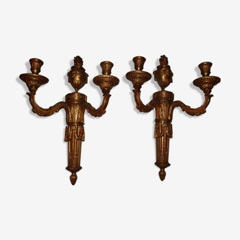 Pair of torches in gilded bronze Louis XVI style