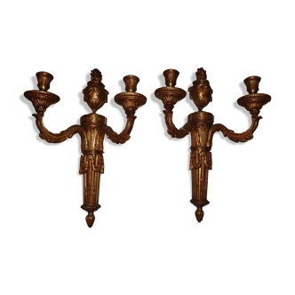 Appliques flambeaux en bronze doré style Louis XVI