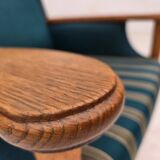 1970s, Danish highback armchair, furniture wool, solid oak wood.