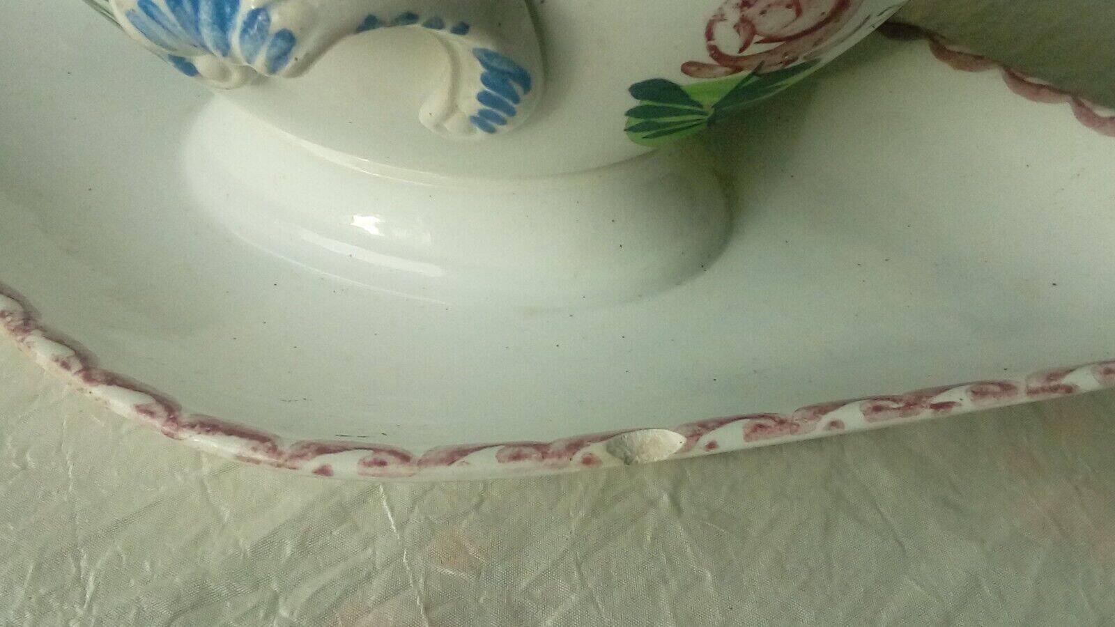 Earthenware gravy boat decorated with Sarreguemines rooster Hamage northern France