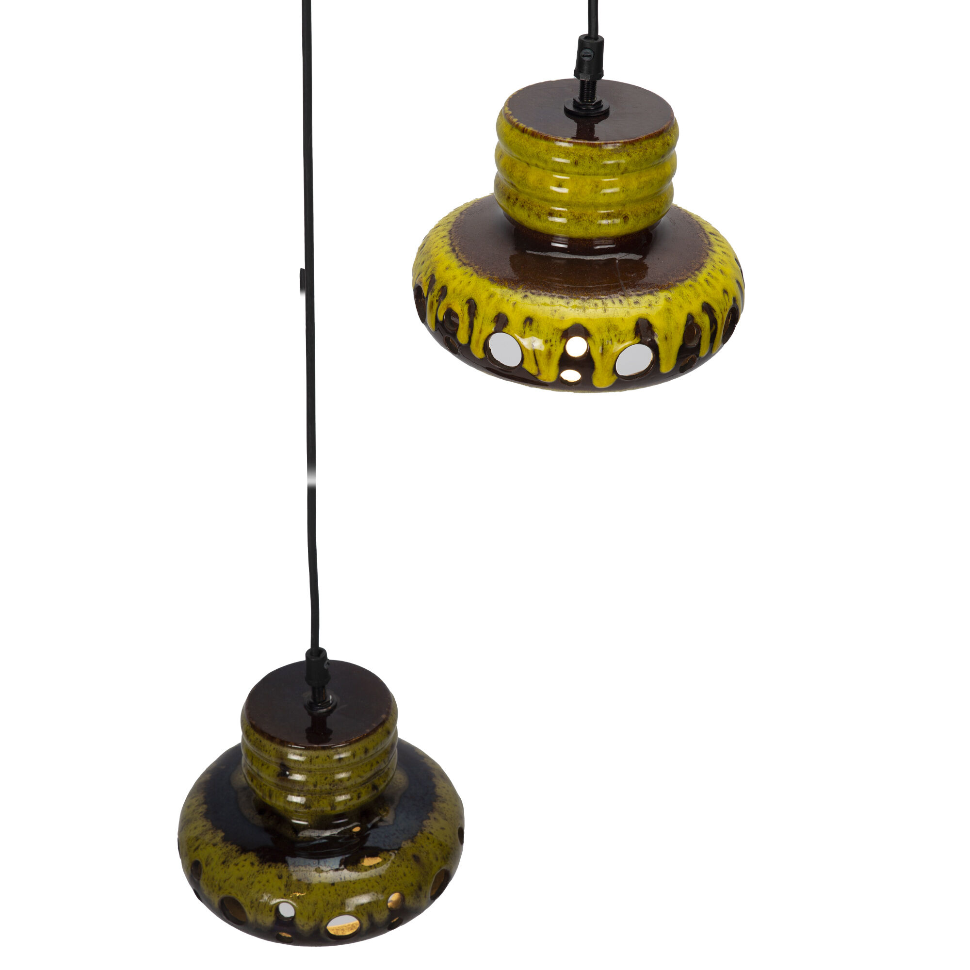Paire de suspensions vintage en céramique jaune Herda
