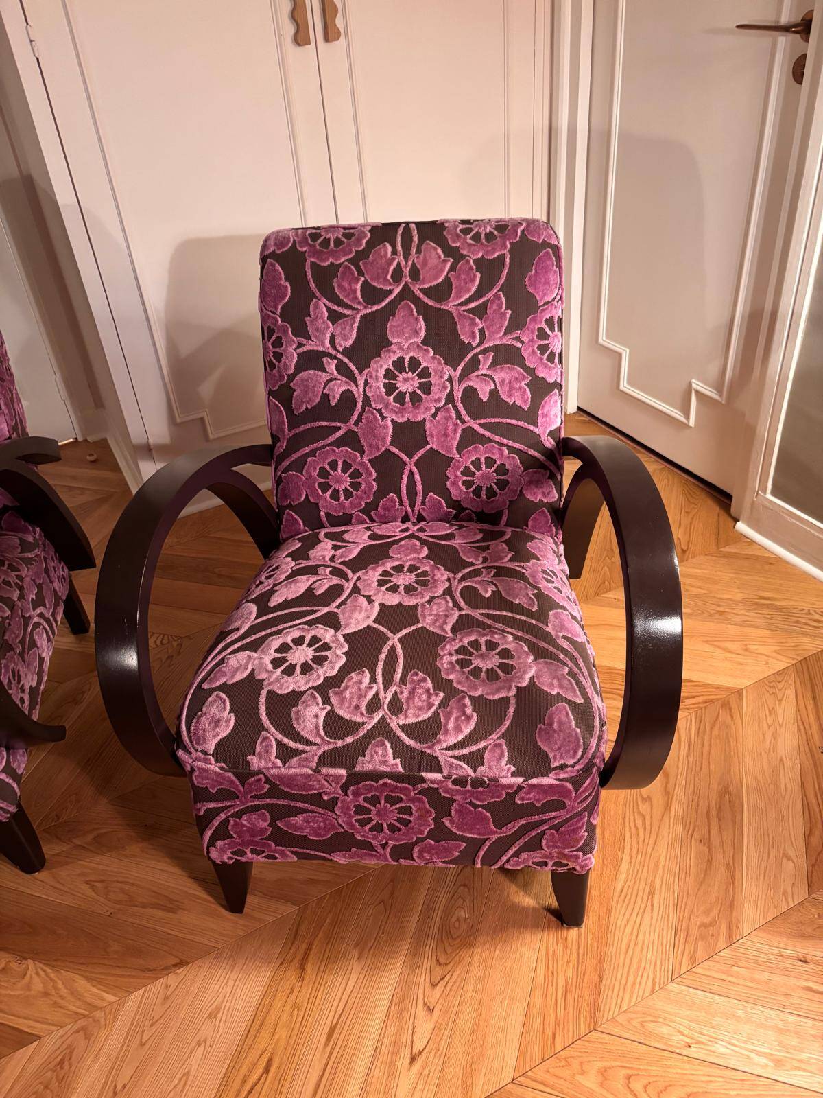 Art Deco armchair, reupholstered and covered in Pierre Frey fabric