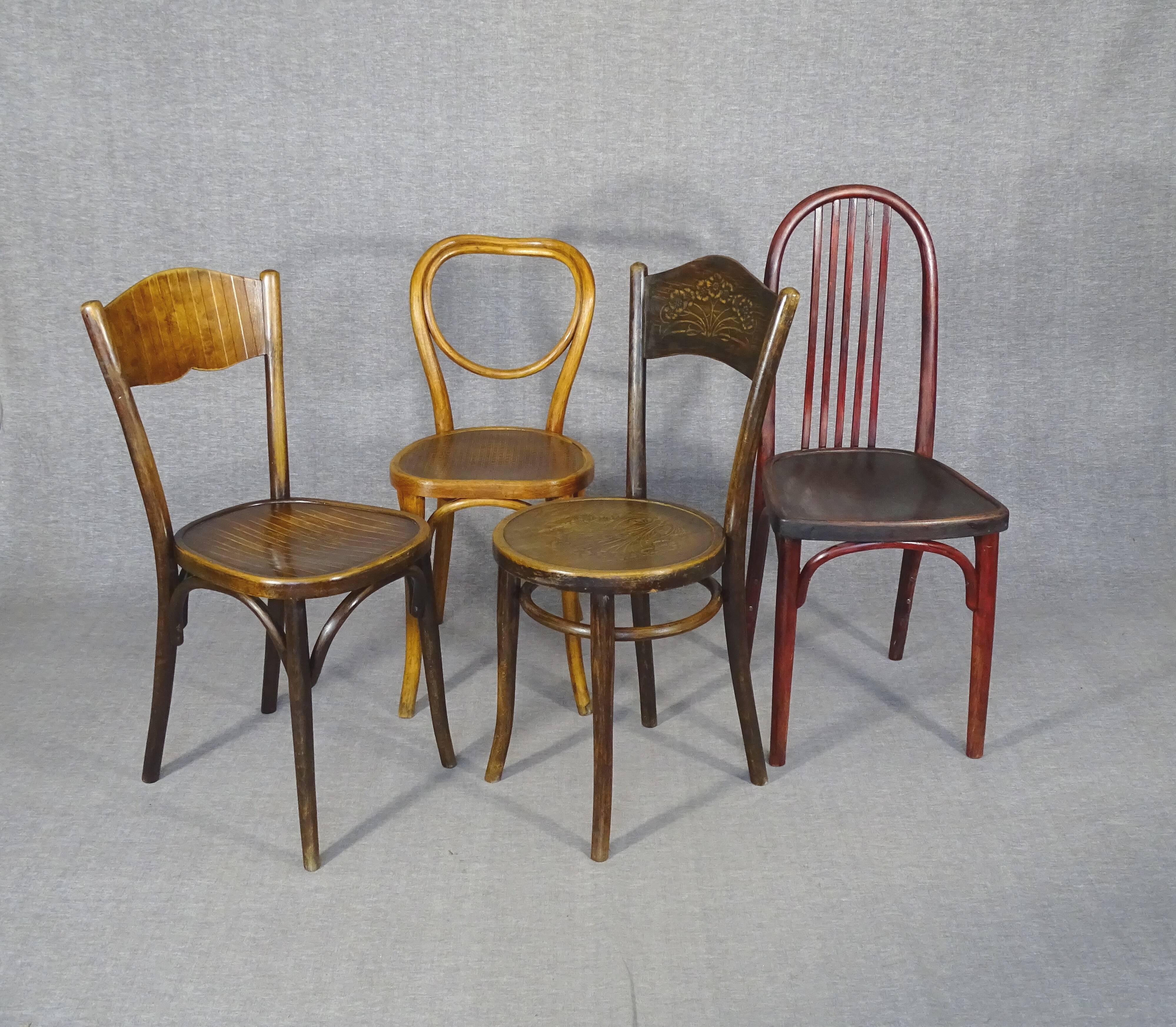 Set of 4 bistro chairs 1910/1930 curved wood, thonet, fischel etc
