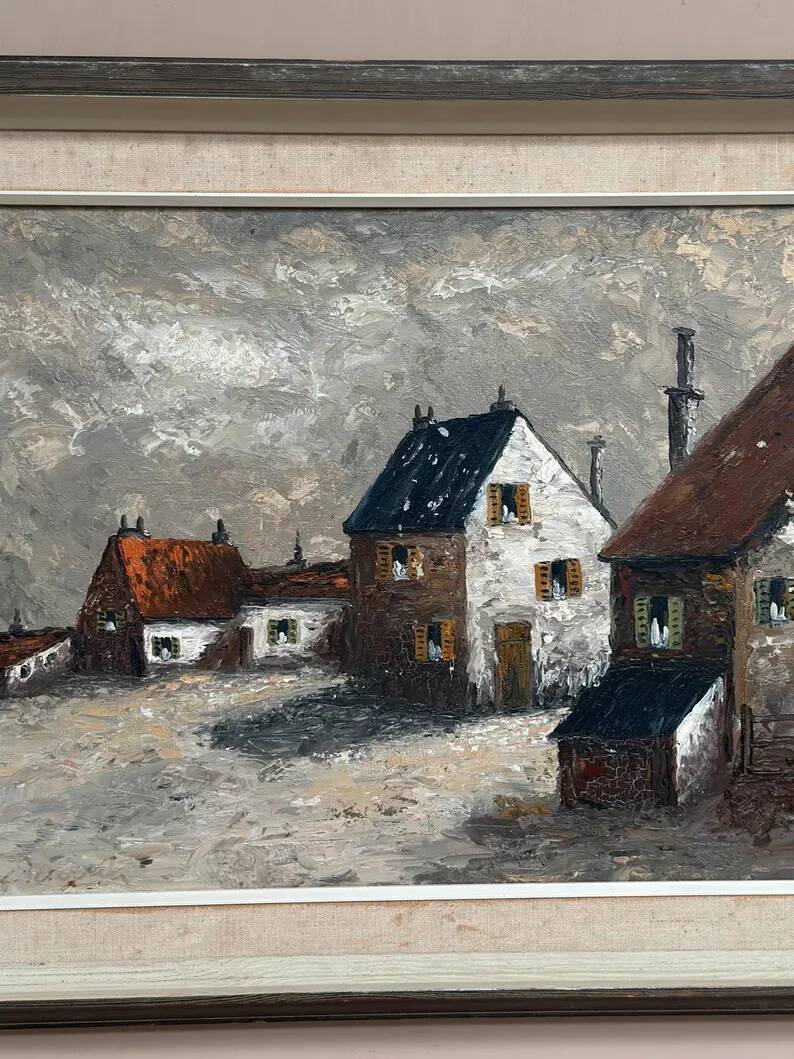 Original Swedish Oil on Canvas – "Houses", Unknown Author – Signed, Vintage and Framed – 61 x 51 cm (24 x 20 inches)