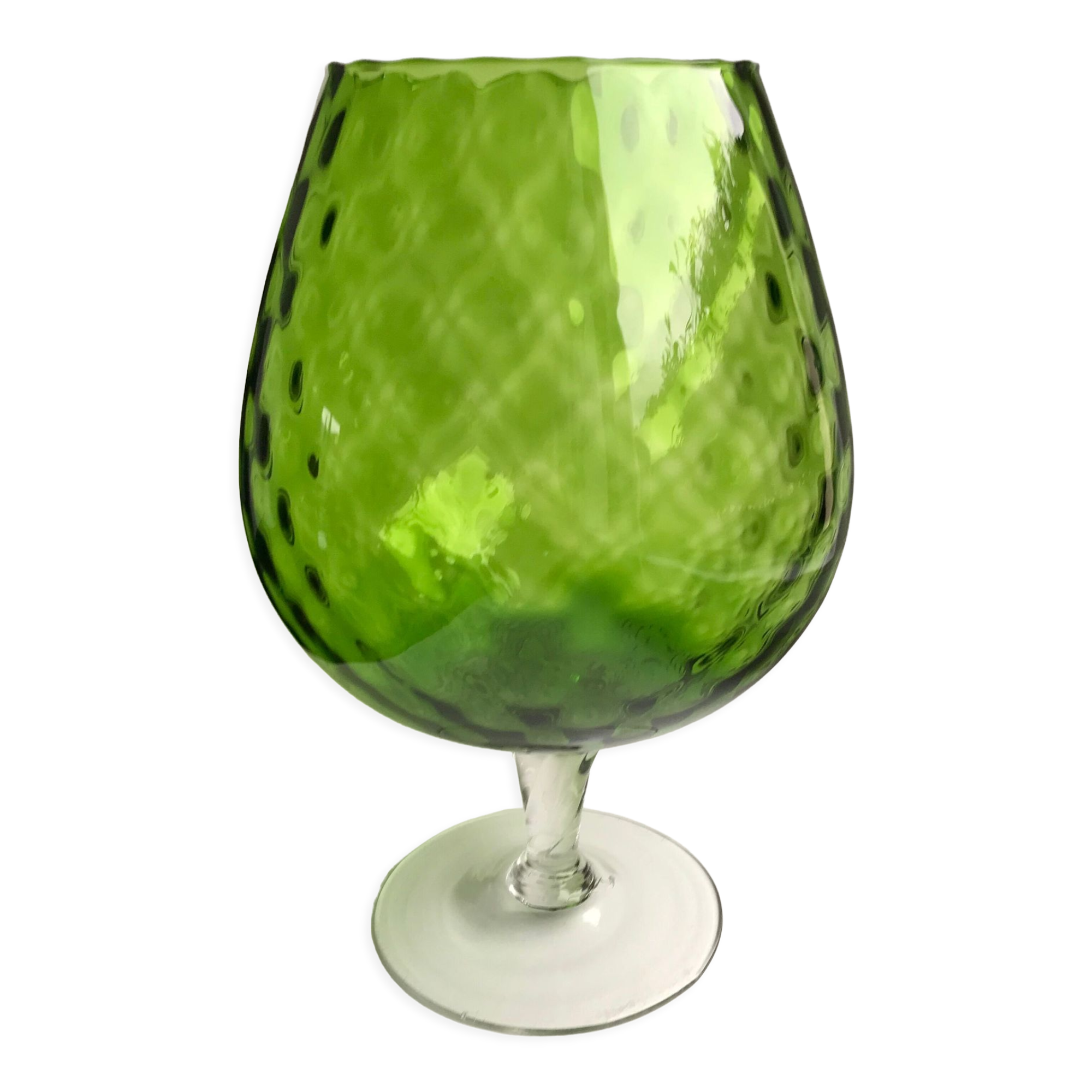 Italian vase, cup in green glass 70s
