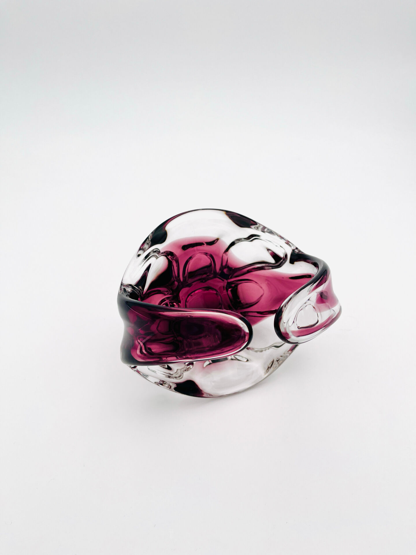 Bohémia Crystal Basket Hospodka Amethyst Sommerso Style 1960