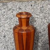 Pair of turned wooden vases – geometric design