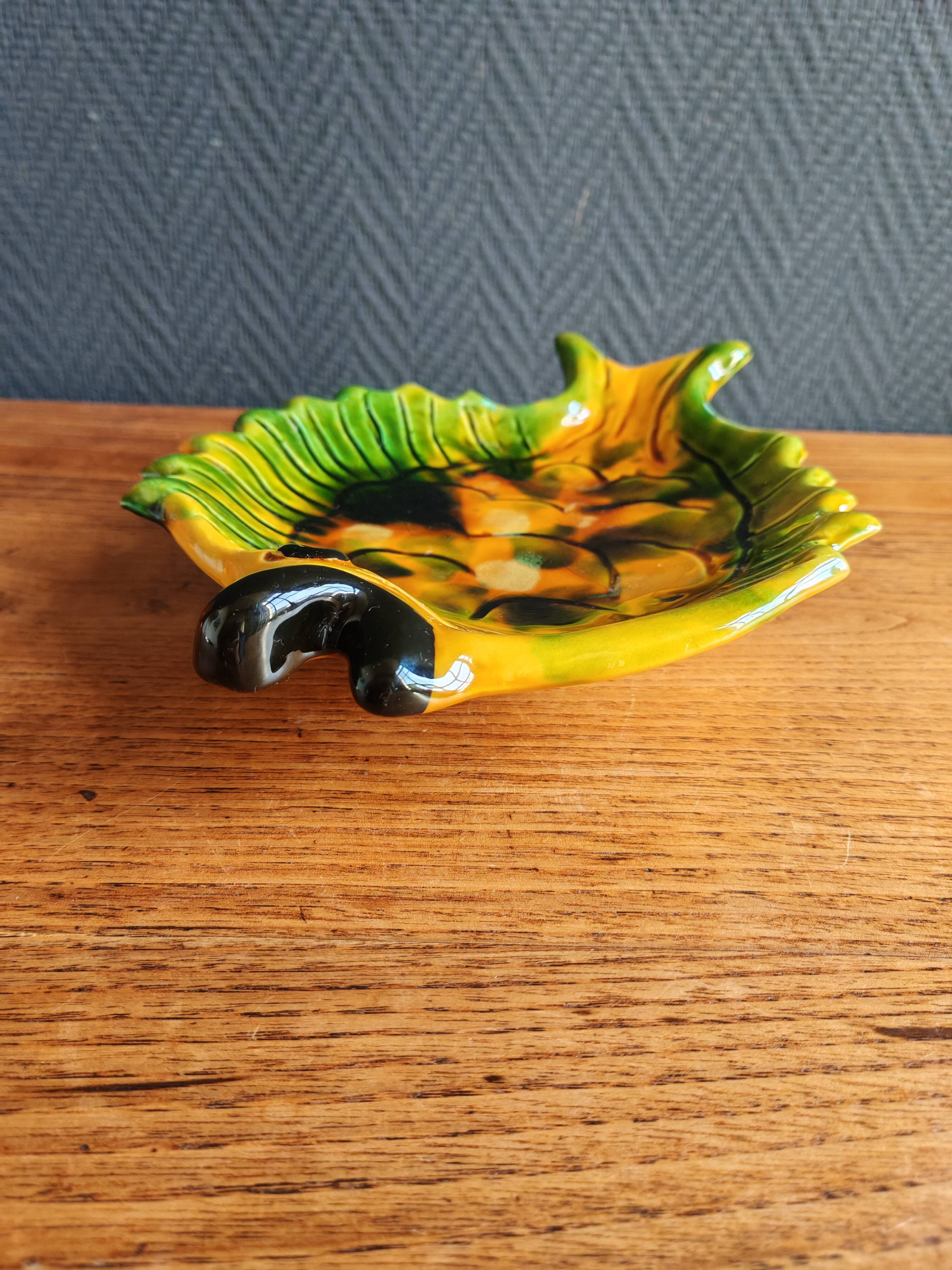 Vintage Fish Plate in Barbotine – Yellow Fish Serving Dish