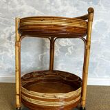 2-tiered round bamboo bar cart in the style of Vivai del Sud, Italy, 1960s