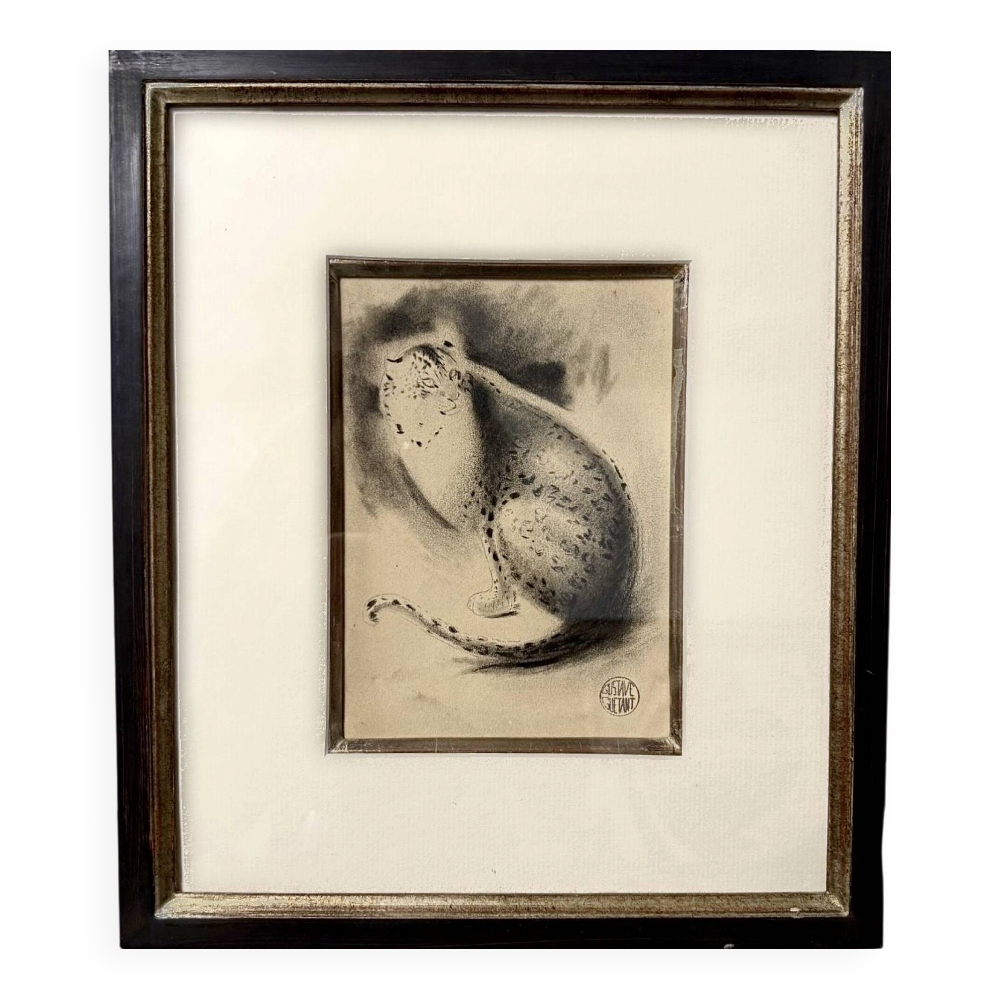 Gustave Guétant (1873–1953) – "Leopard at Rest" – Original drawing e