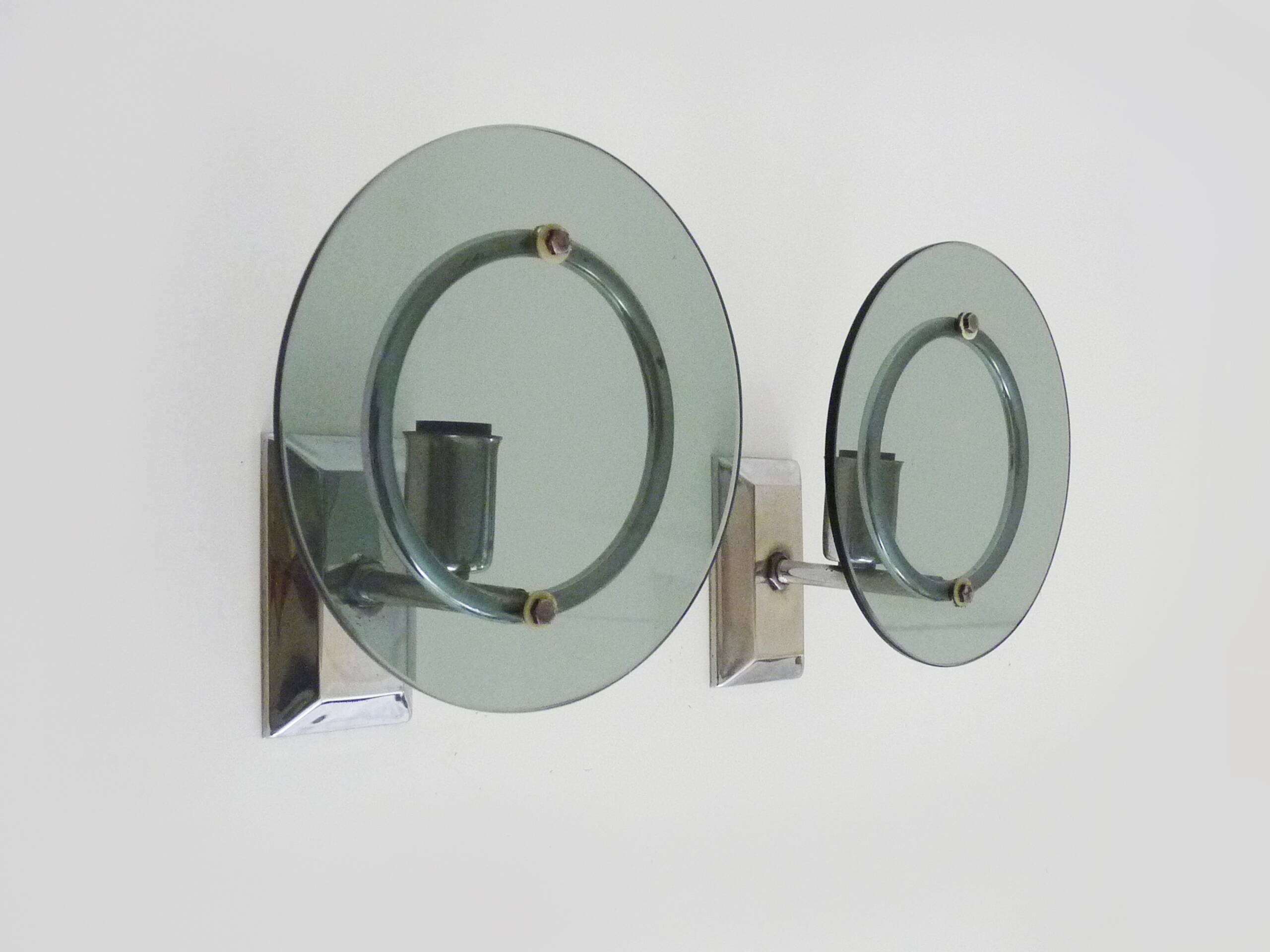 Pair of Italian wall lights in transparent blue-grey glass and chrome 70