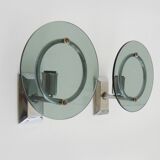 Pair of Italian wall lights in transparent blue-grey glass and chrome 70