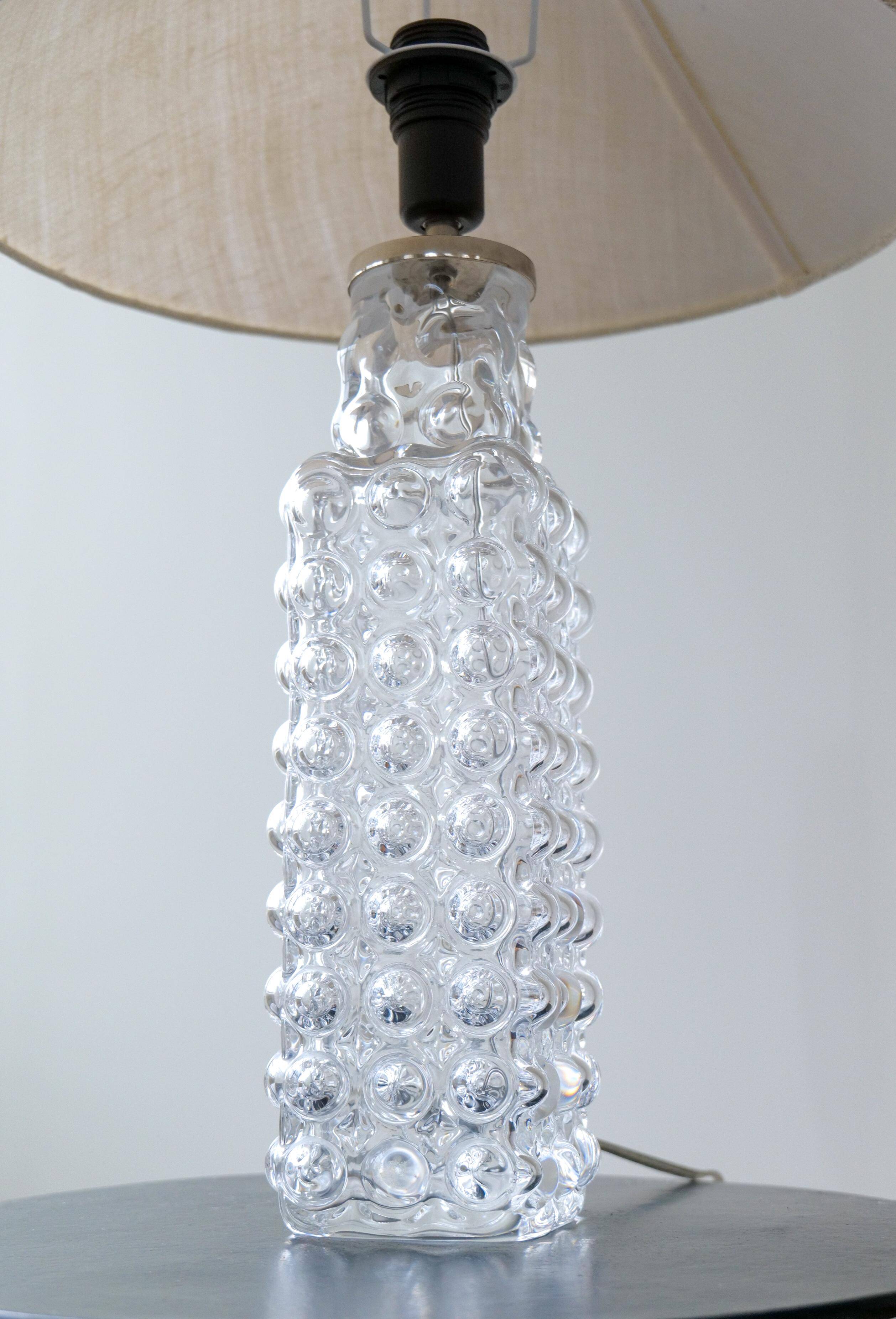 Rare Midcentury Modern crystal bubble table lamp by Orrefors Carl Fagerlund.