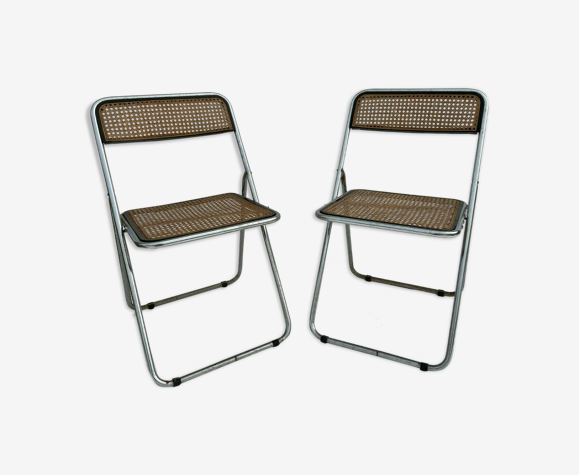 Paire de chaises pliantes métal canné 1970