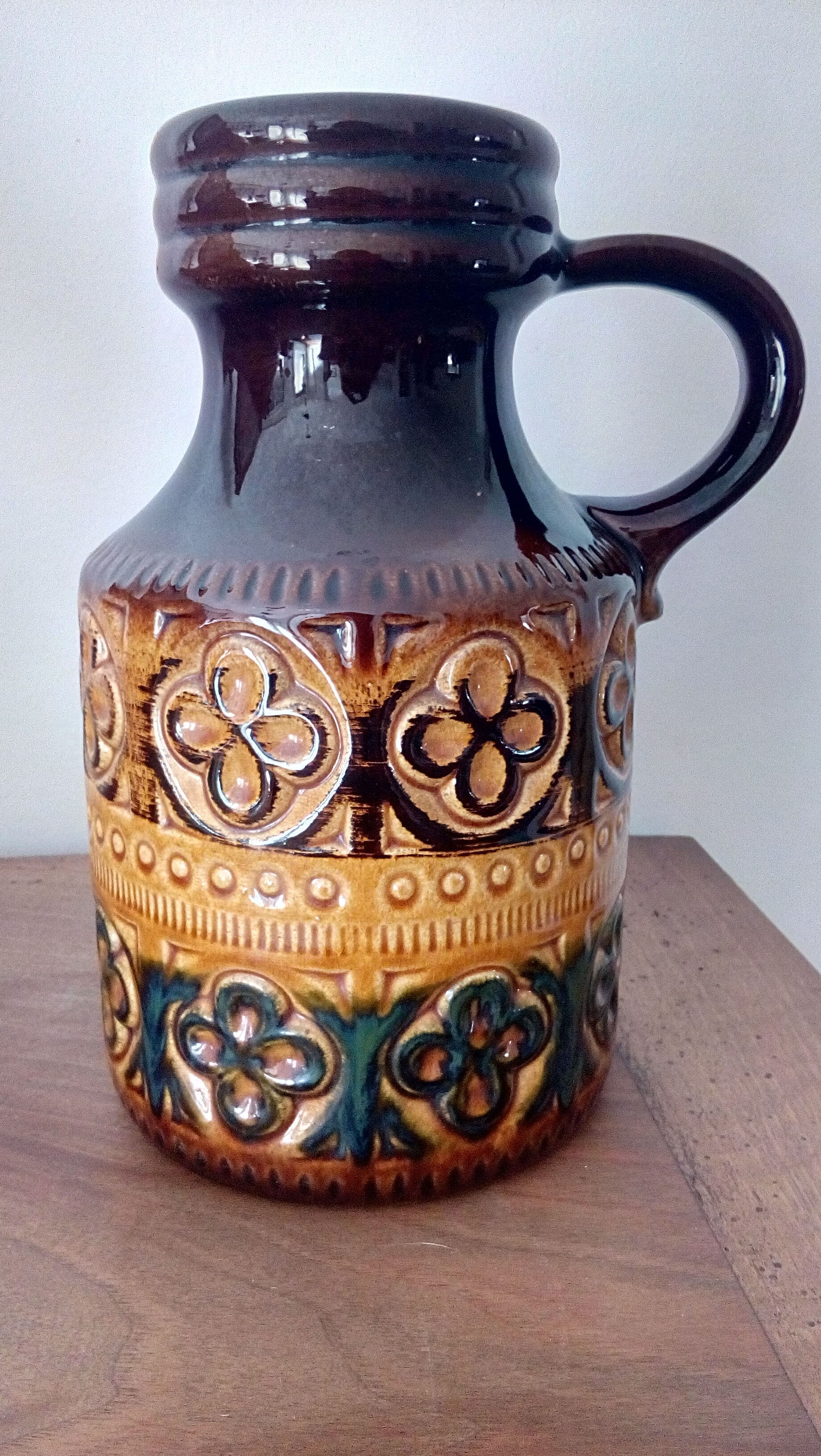 West Germany enamelled ceramic handle vase