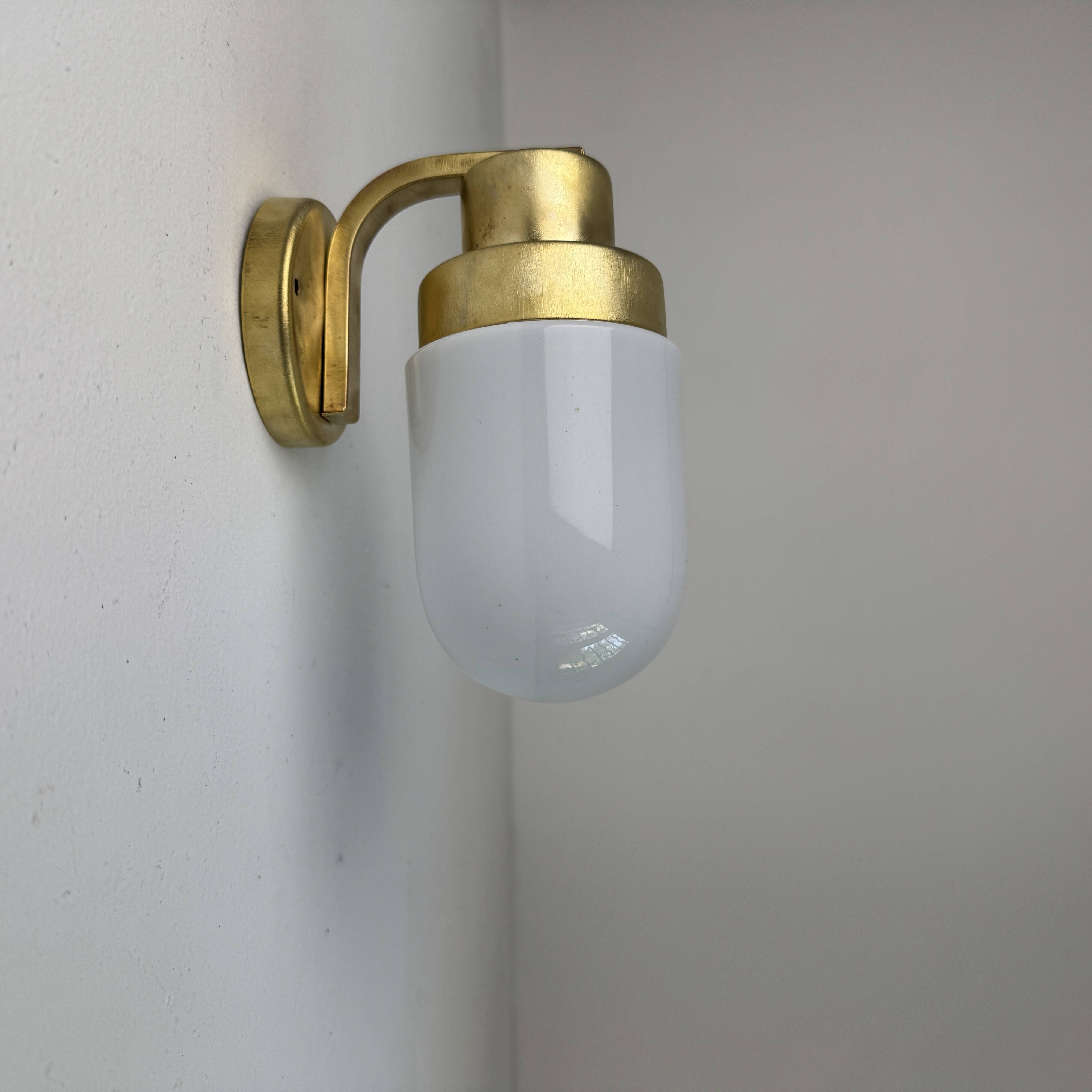 Antique small brass & opaline vintage wall sconce