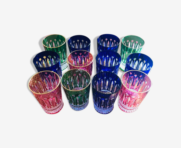 Lot de 12 verres à thé tommy Saint-Louis en cristal et dorures