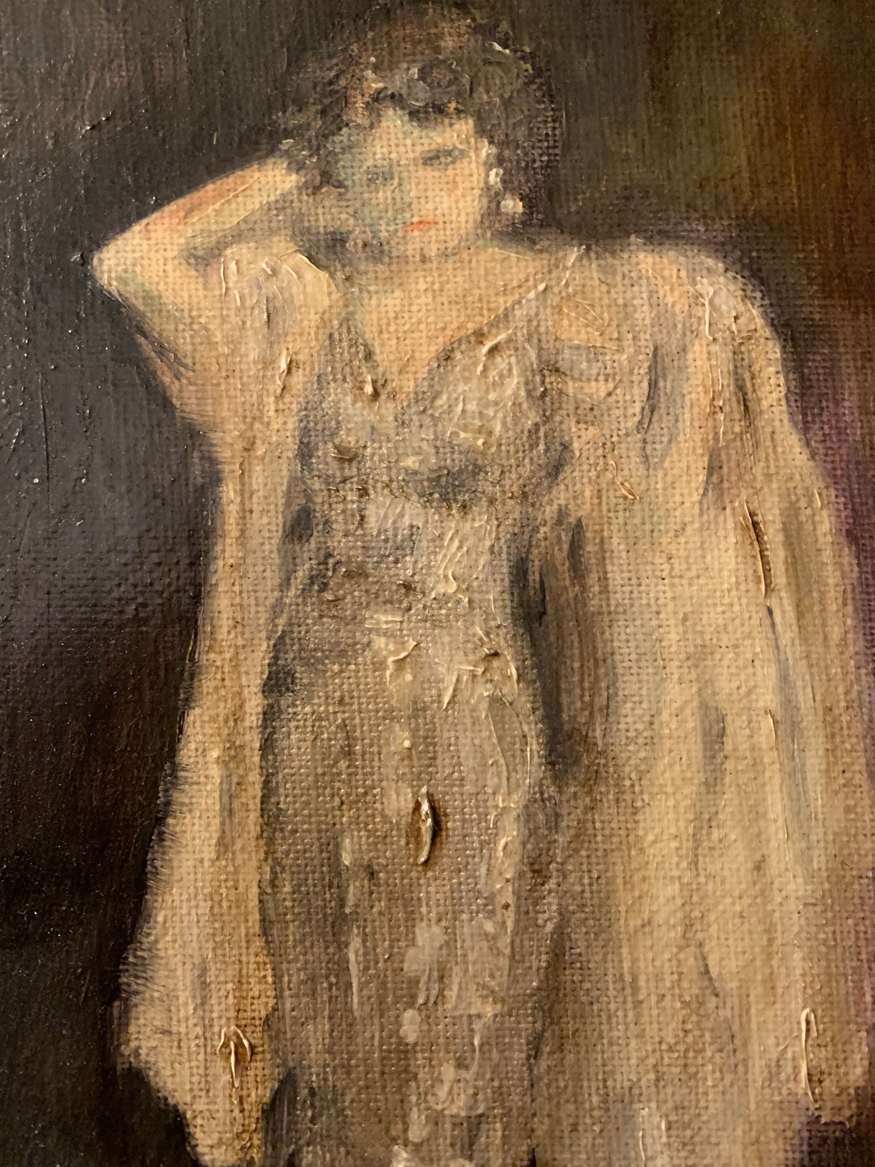 Oil on canvas signed female portrait the belle époque