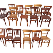 Set of 16 mismatched wooden bistro chairs - vintage - luterma