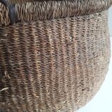 Antique leather wicker basket with handle