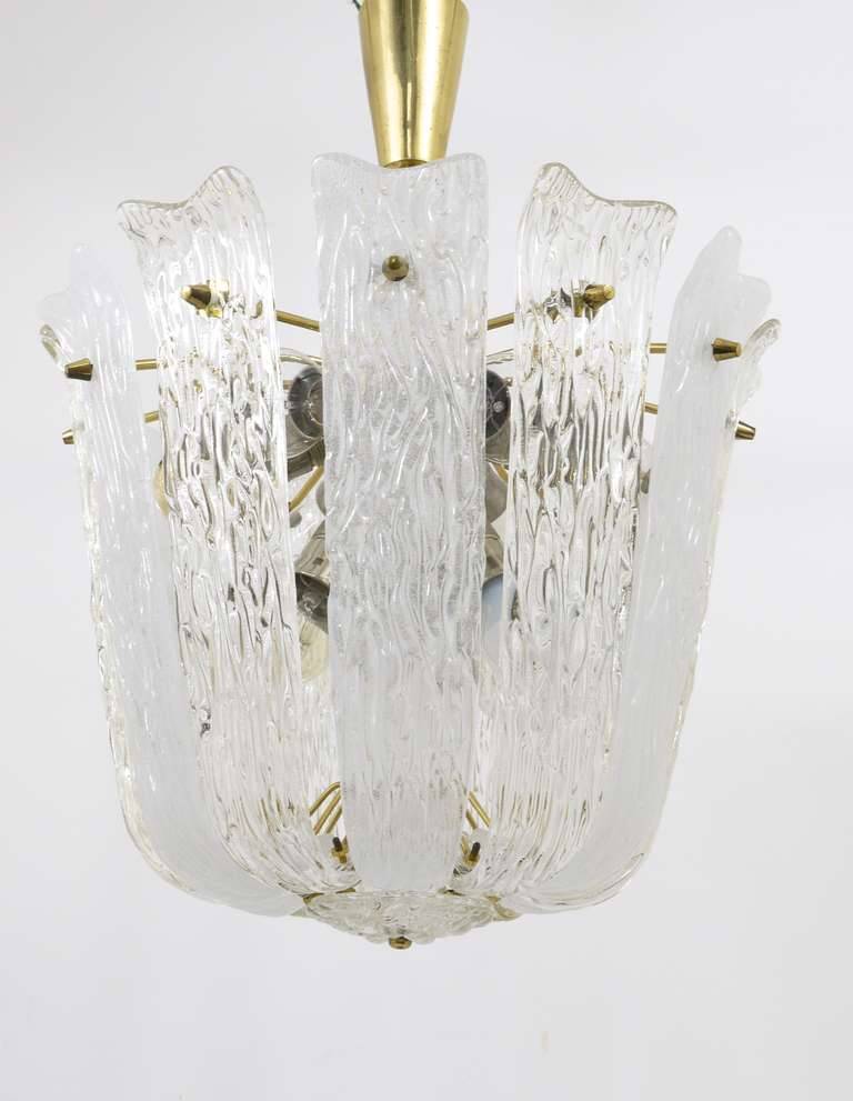 J.T. Kalmar Mid-Century Brass and Textured Glass Suspension Basket, Austria, 1950s