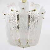 J.T. Kalmar Mid-Century Brass and Textured Glass Suspension Basket, Austria, 1950s