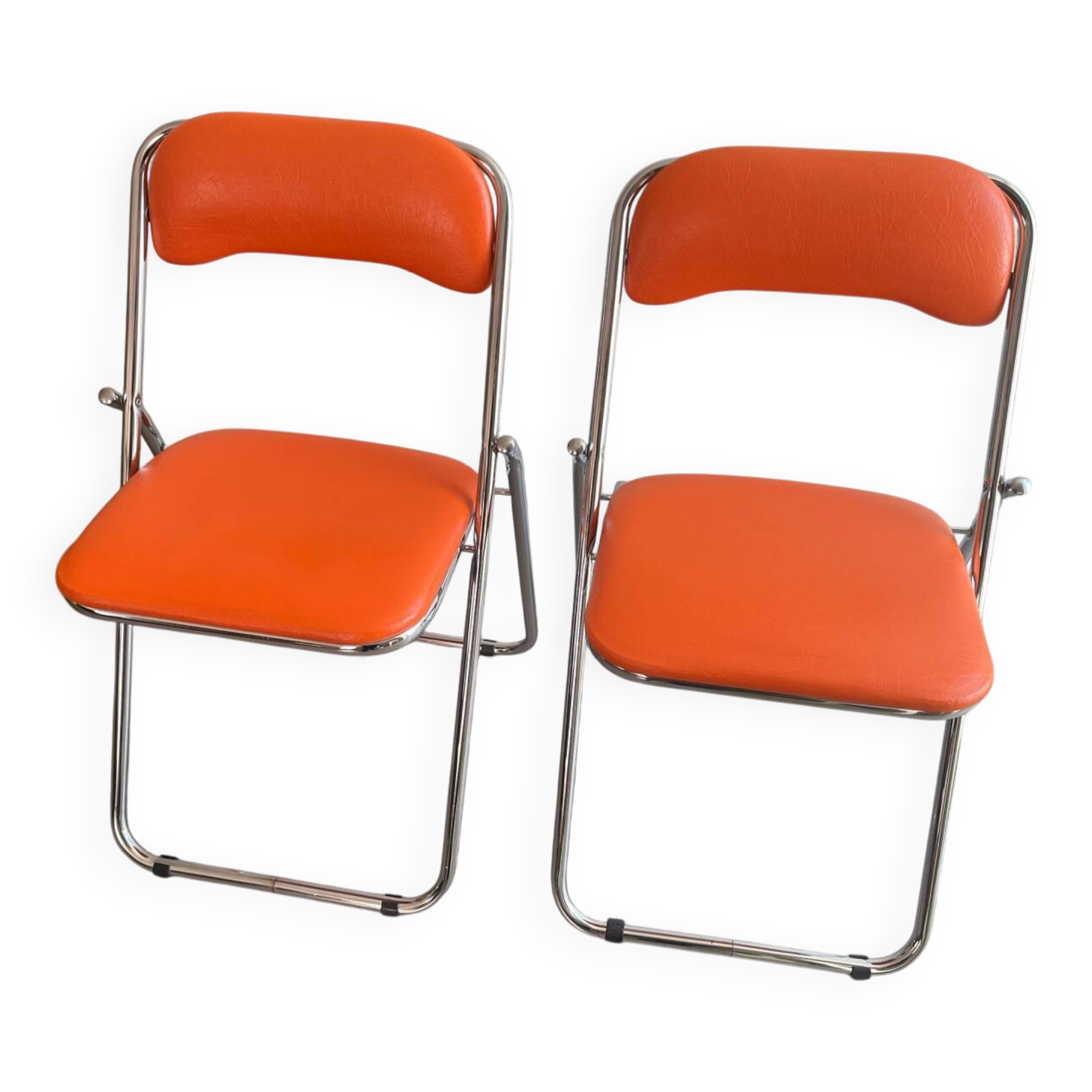 Chaises pliantes vintage chrome / skaï orange Soudexvinyl