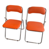Vintage chrome folding chairs / orange leatherette Soudexvinyl