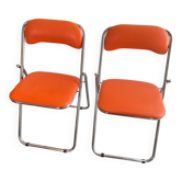 Chaises pliantes vintage chrome / skaï orange Soudexvinyl