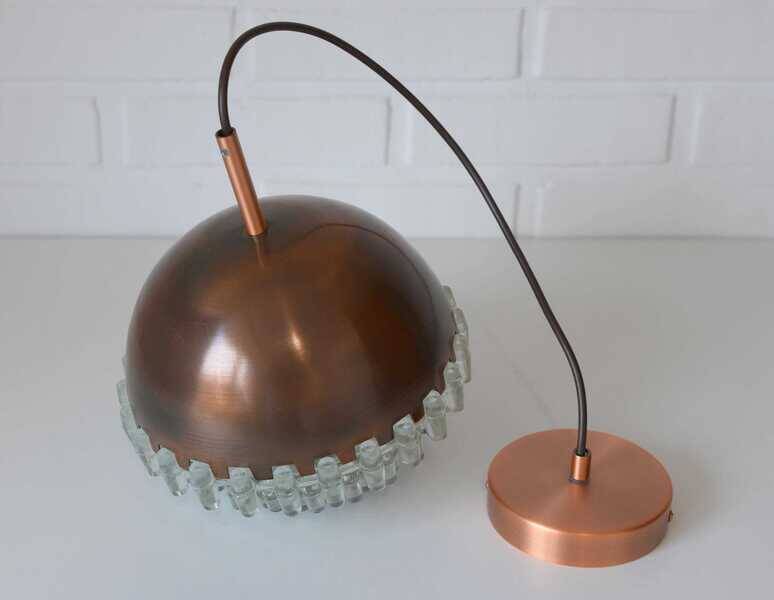 1/4 Vintage glass pendant light / brutalist copper bar lamps  MCM 1970s