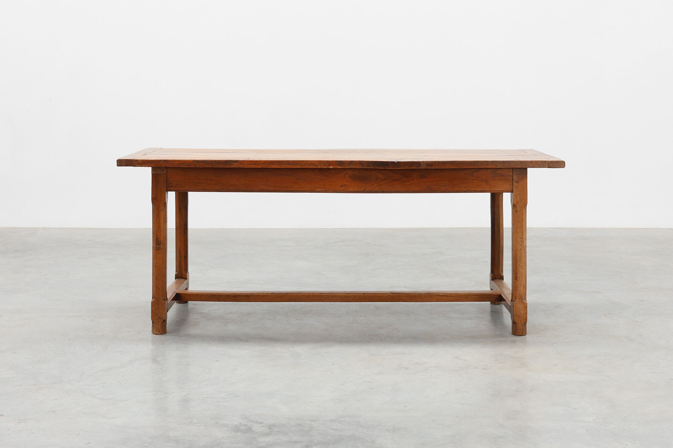 Rustic 19th century oak dinner table with drawers opening laterally, France