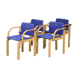 Set of Four Danish Stackable Beech Dining Chairs by Friis and Moltke