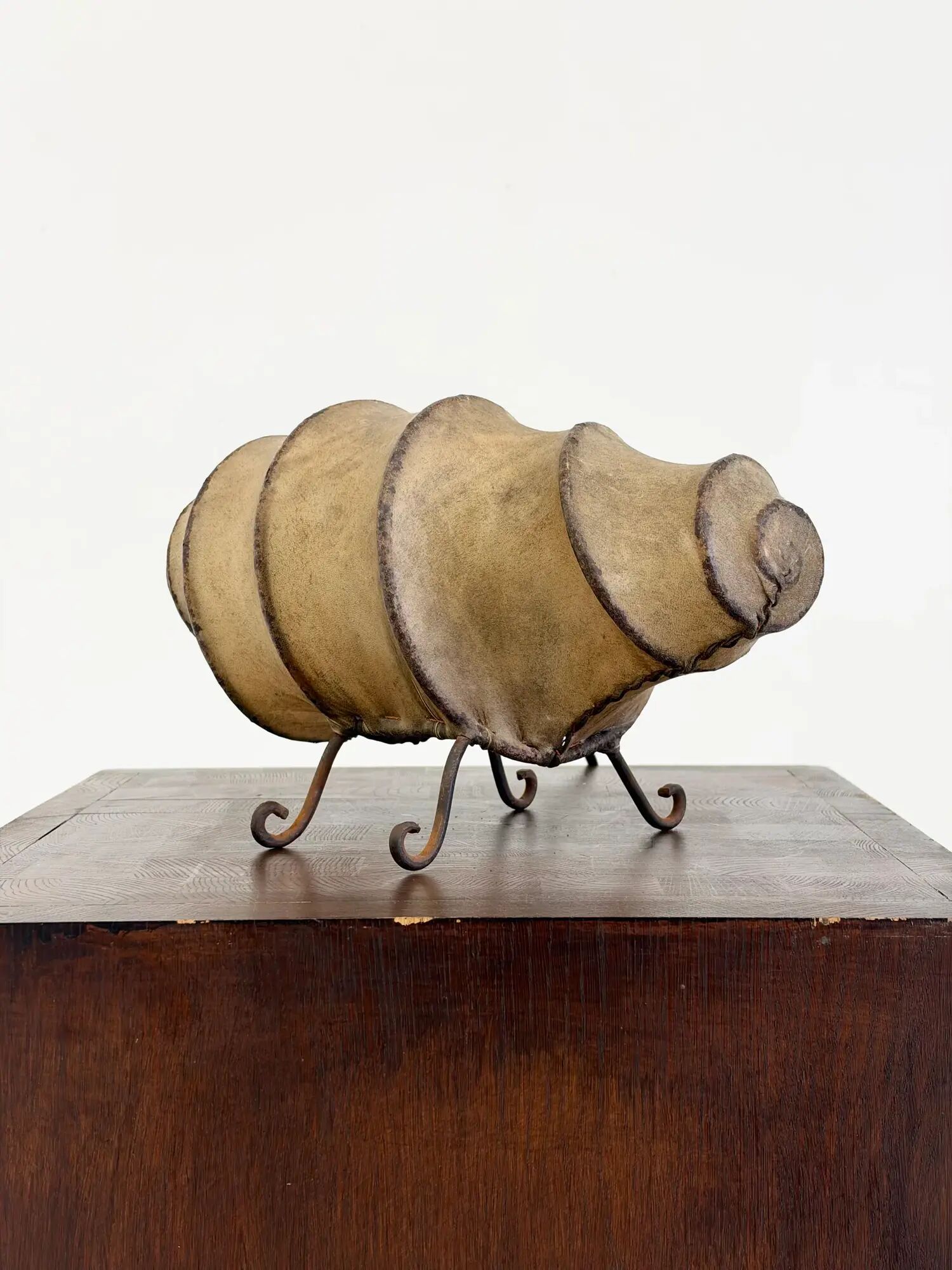 Vintage rawhide swirl table lamp with organic design