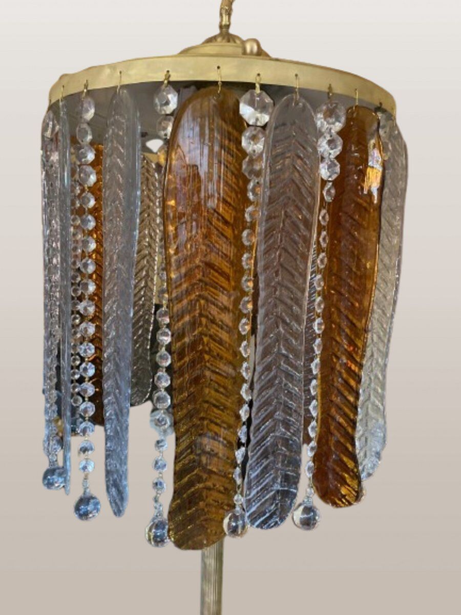 Vintage floor lamp with Murano glass leaves, 1970s