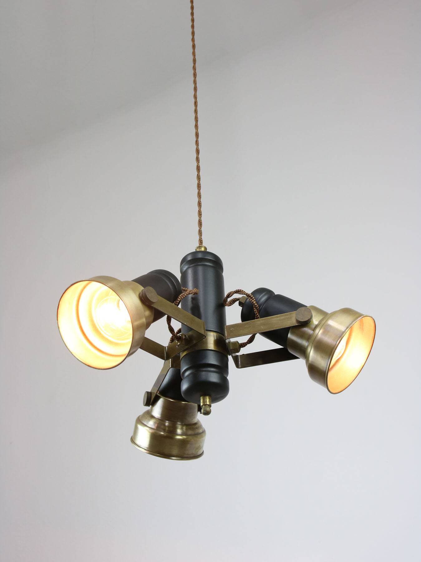 Vintage Italian Brass Reflector Chandelier, 70s