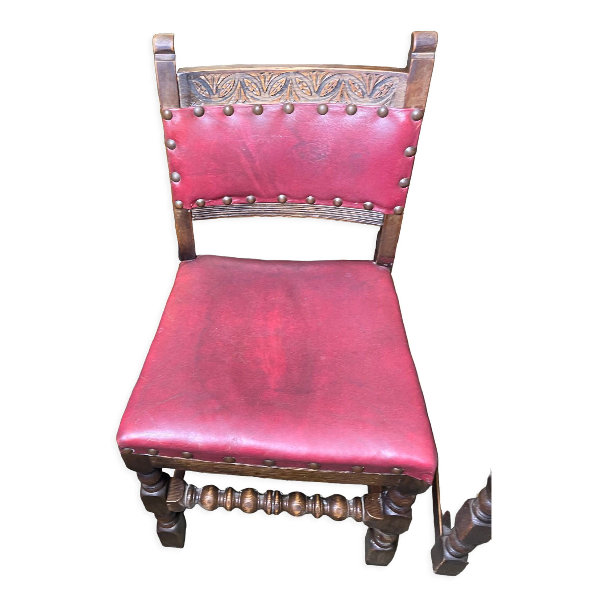 Suite 4 chairs in oak and red leather