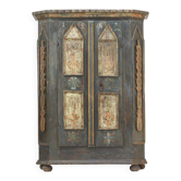 Cabinet de mariée peint en art populaire rustique antique de ferme 1882