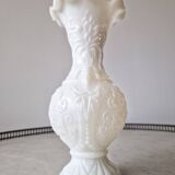 White opaline vase decorated with arabesques and ram's heads