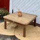 Large antique square coffee table with 1 drawer in solid raw wood