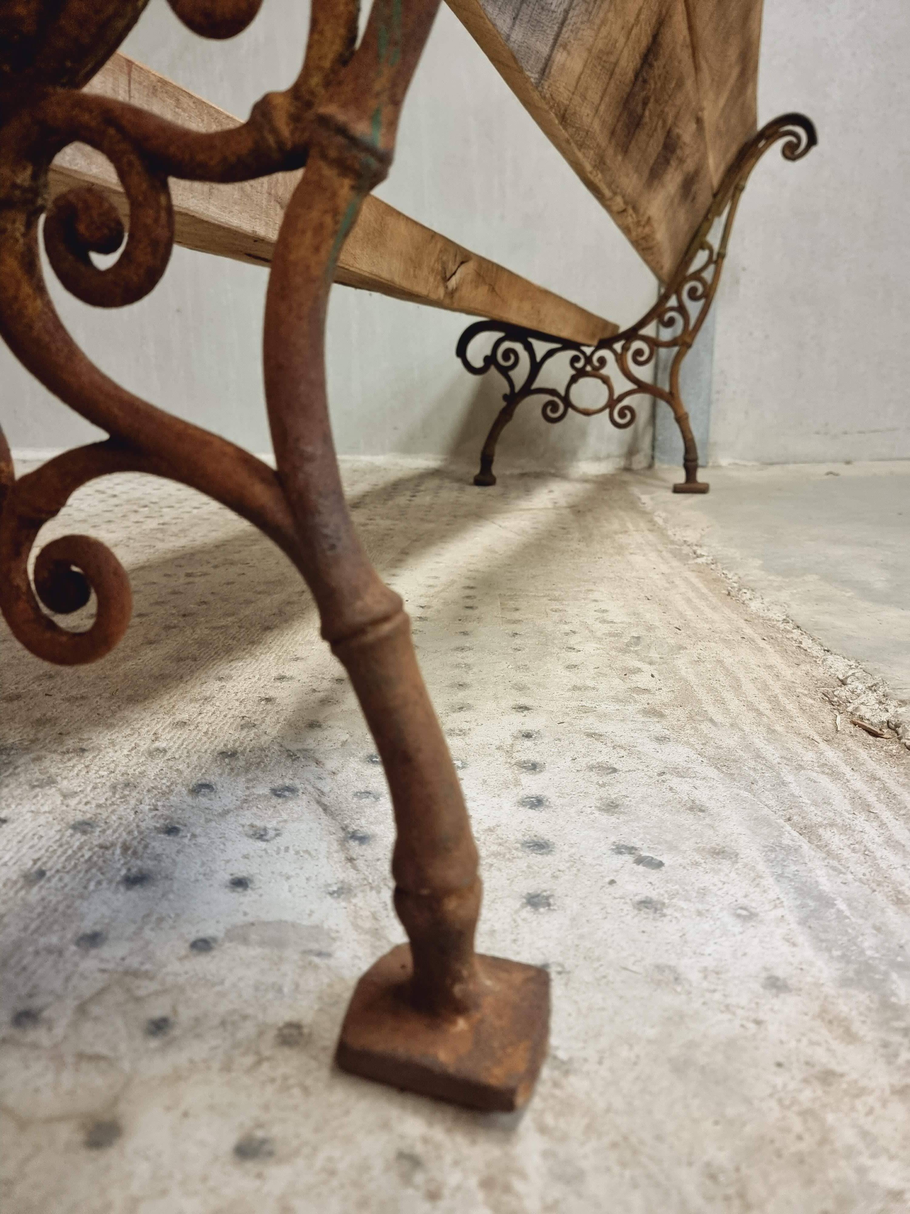 Antique garden bench French park bench oak with cast iron 218 cm