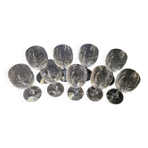 9 antique glass wine glasses engraved with flowers