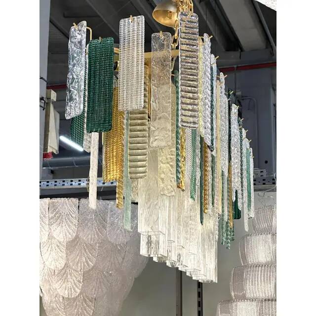 Monumental Rectangular Strip Listelli Murano Glass Chandelier by Simoeng