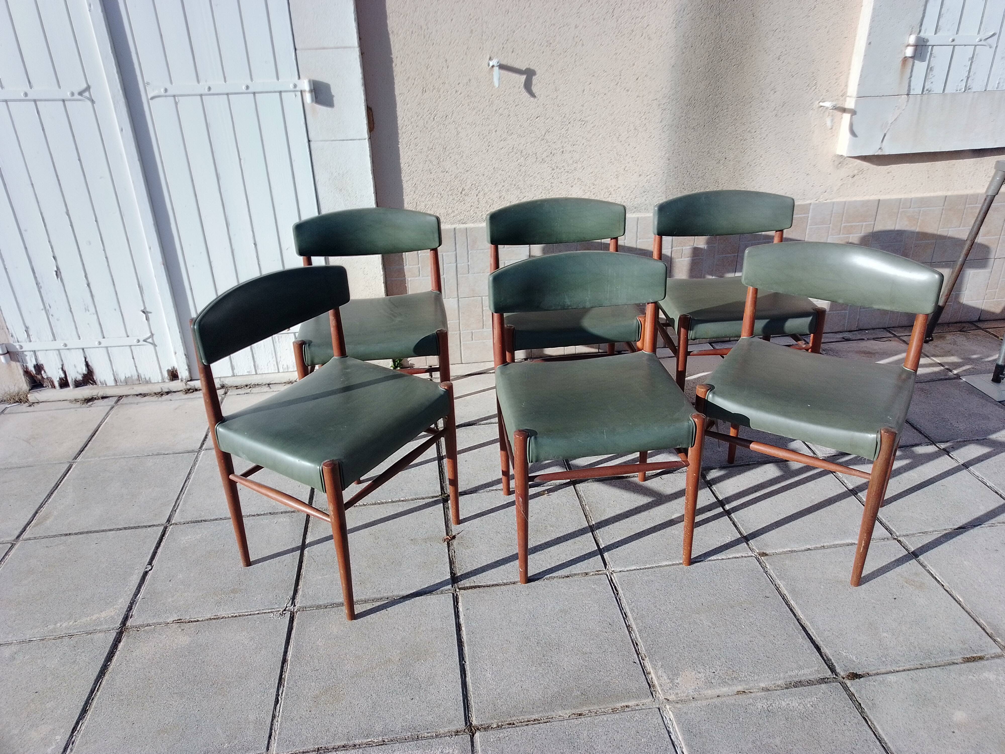 Set 6 chaises scandinave teck simili cuir vert olive