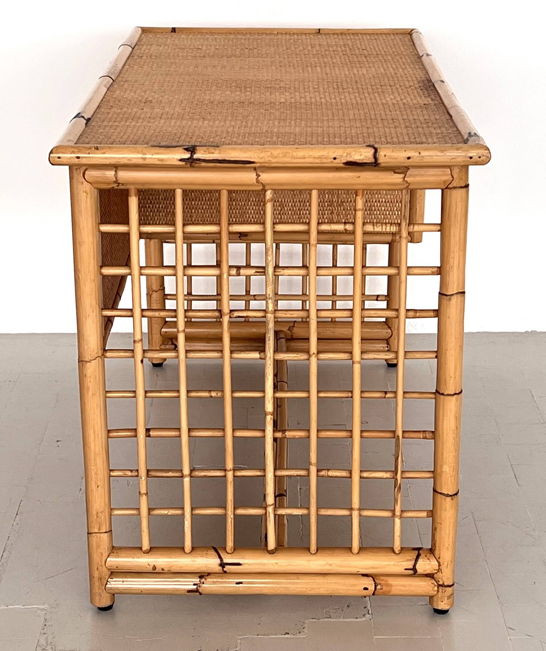 Italian Bamboo and Rattan Desk or Vanity with two Drawers, 1970s