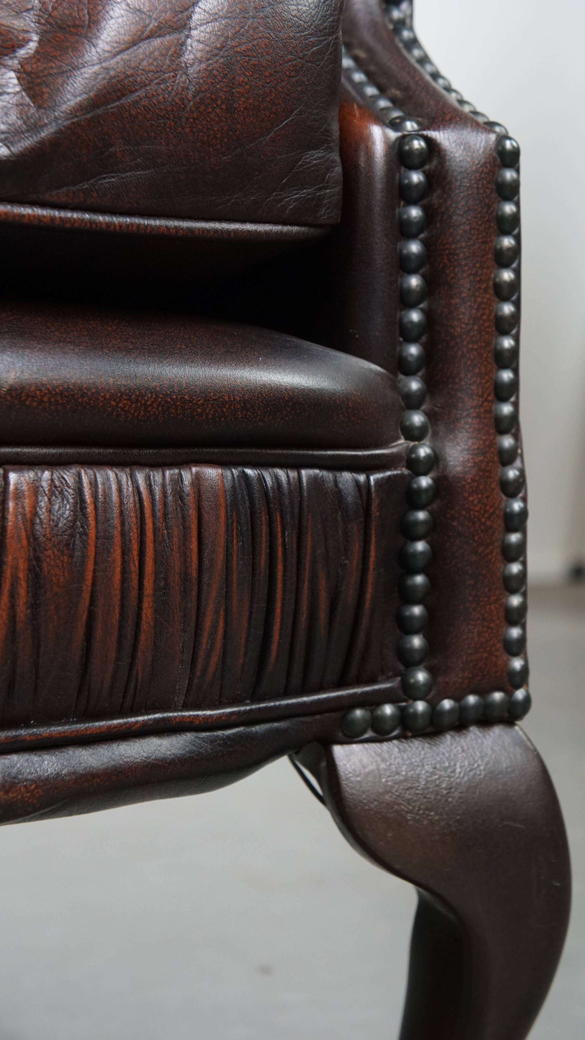 Brown Cowhide Leather Chesterfield Wingback Chair