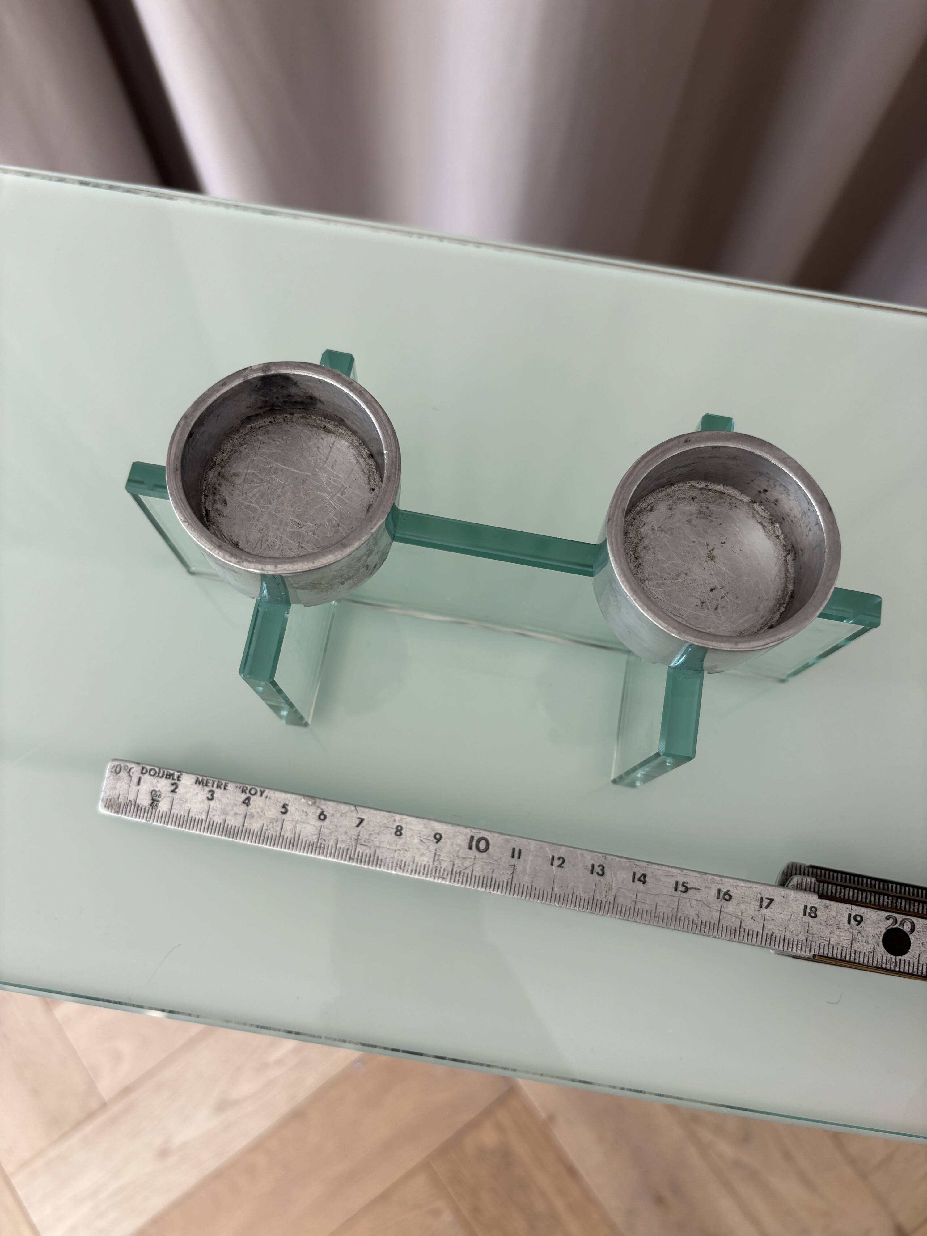 Postmodern double candlestick in glass and chrome metal