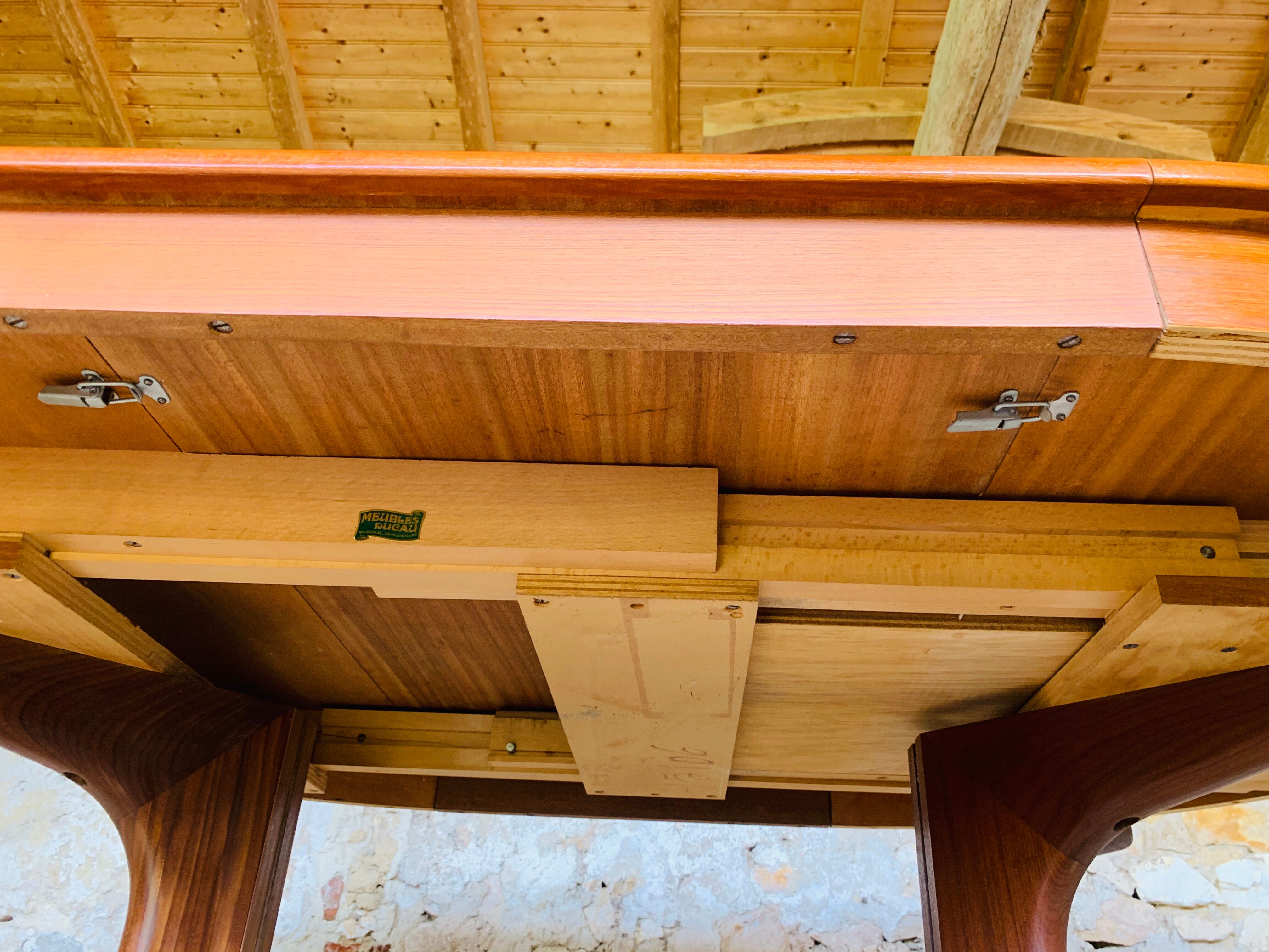 Extendable Scandinavian style dining table with double elongations by Maison Ducau, Circa 1970